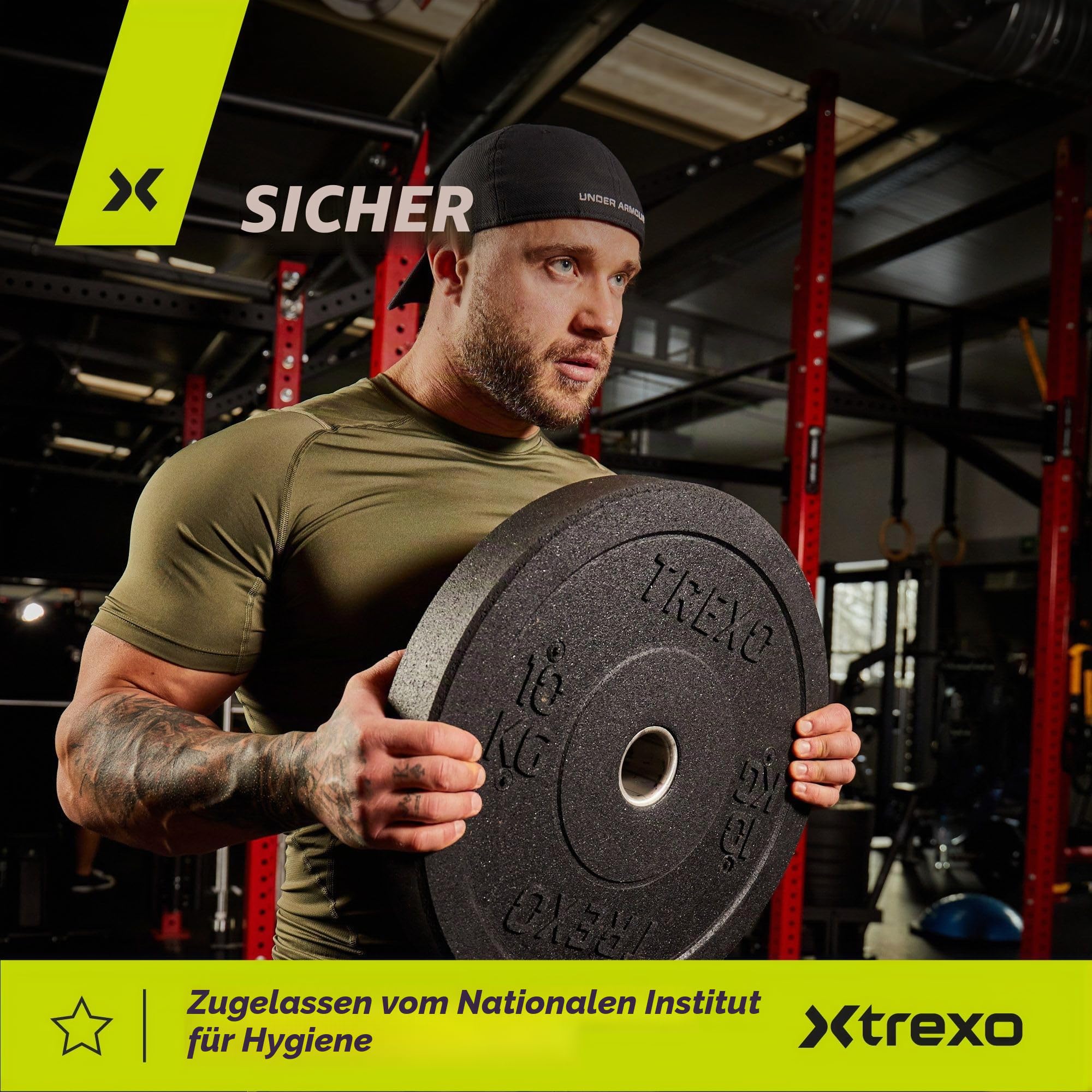 TREXO Olympic Bumper Hantelscheibe Gummiertes Material für Langhantel 50 mm Durchmesser Langlebige FitnessScheibe Krafttraining Crossfit