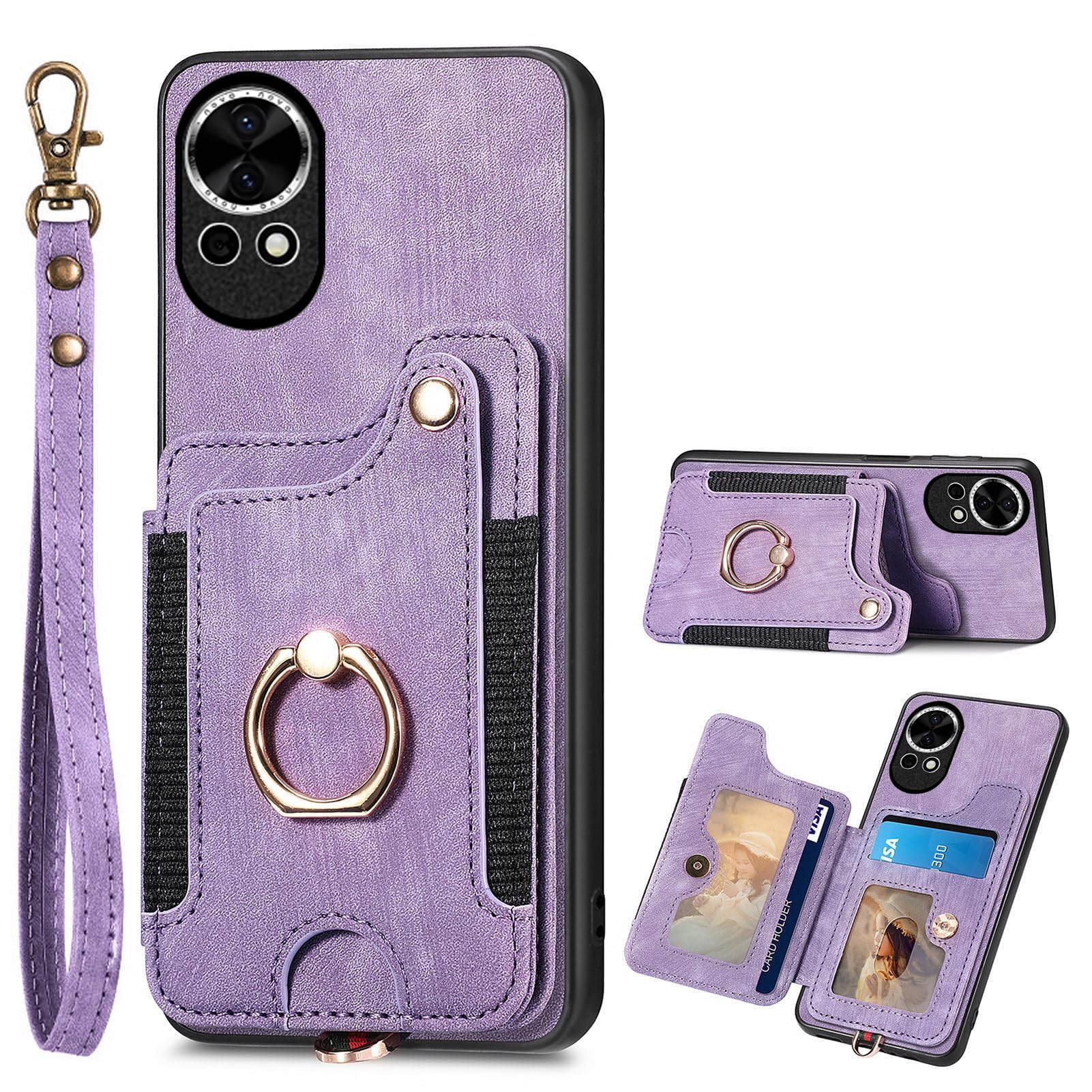 Coque Motorola Moto E20 E30 E40 Asuwish violette avec protège-écran verre et porte-carte RFID - 7