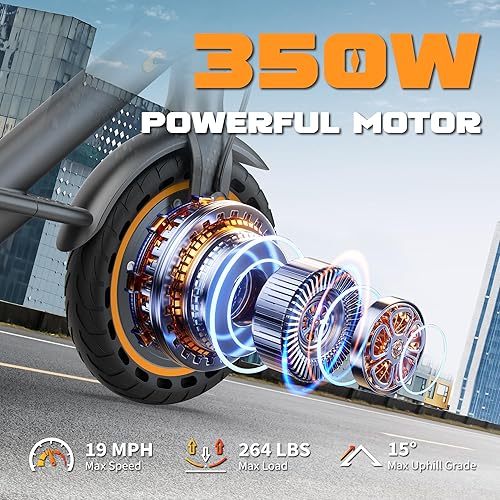 Vista 56 de VOLPAM Electric Scooter, 350W/500W Powerful Motor, 8.5"/10" Solid Tires, 19/22Mph, 28/23/21/16 Miles Max Range, Dual Braking