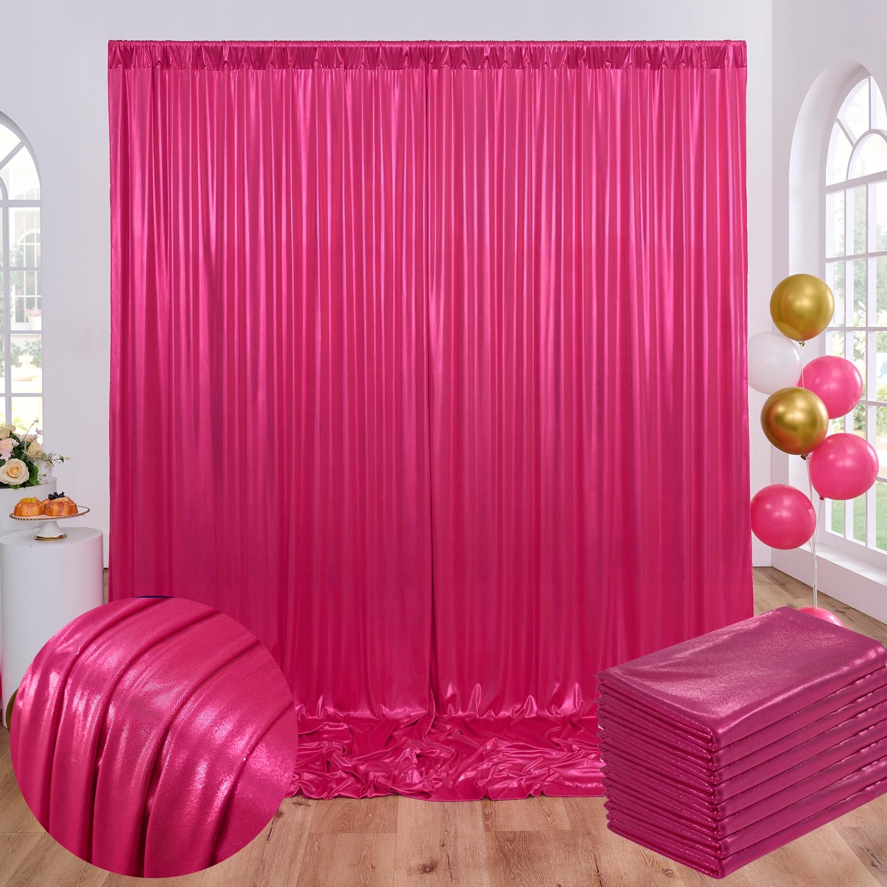 40x10ft Wrinkle Free Hot Pink Sequin Backdrop Curtain for Wedding Parties
