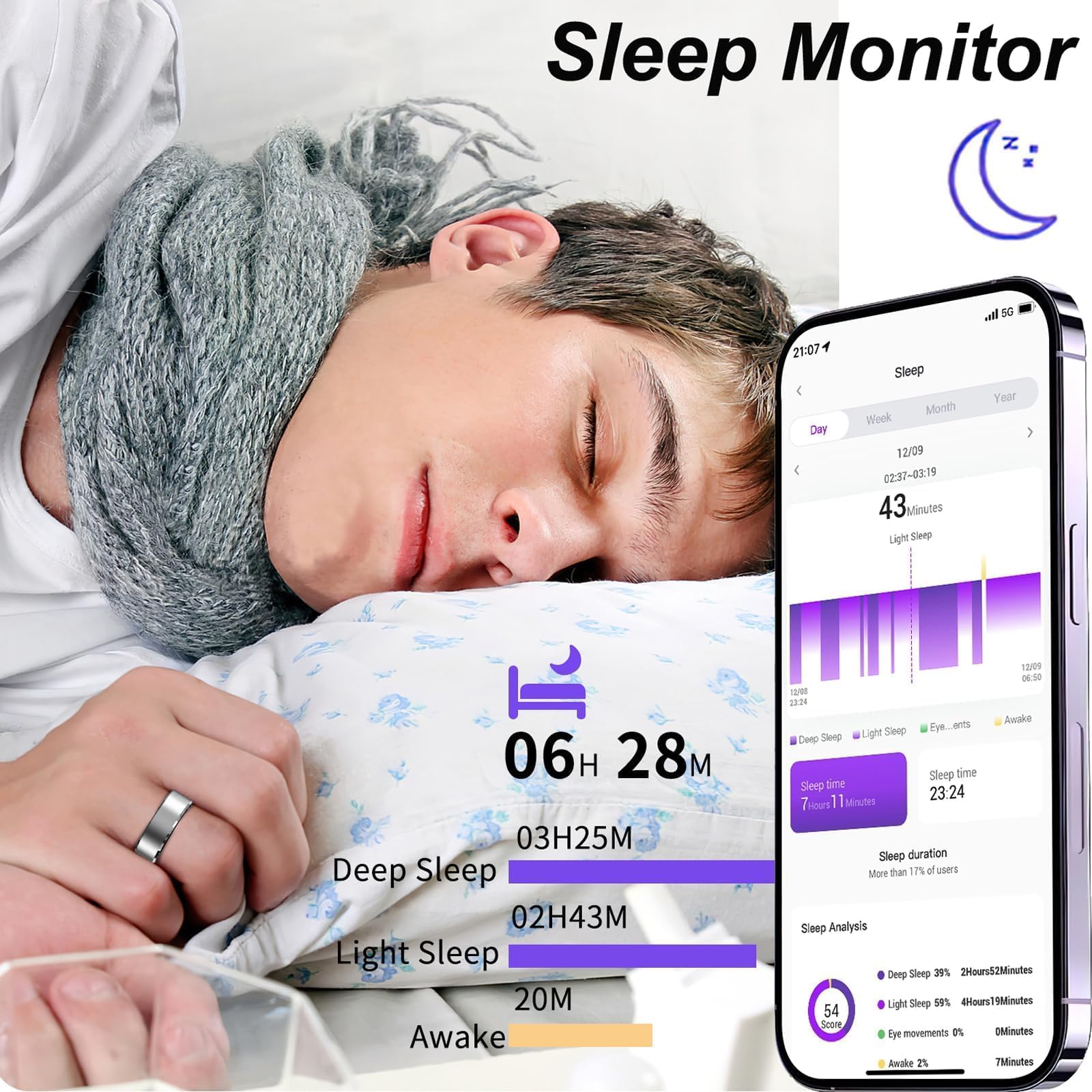 Smart Ring Fitness Tracker Cardiofrequenzimetro Sleep Tracker Controllo TikTok Anelli Fitness Pressione Sanguigna Ossigeno nel sangue Pedometro Contapassi Salute Smart Ring per donne e uomini con
