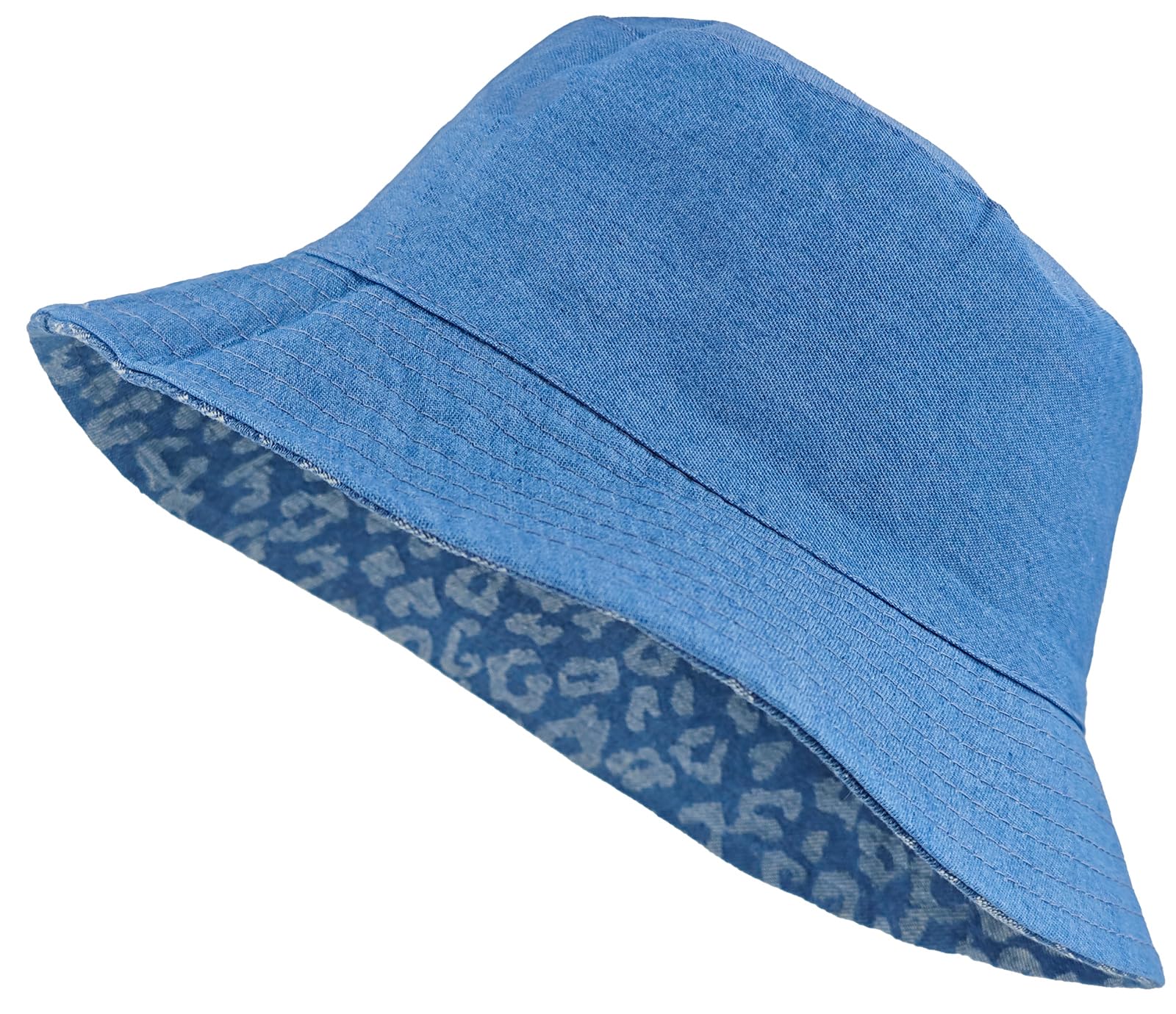 styleBREAKER Chapeau Réversible Femme 2-en-1 | Bob avec Imprimé Léopard et Côté en Jean | Chapeau d'Été en Coton pour la Plage et Les Festivals