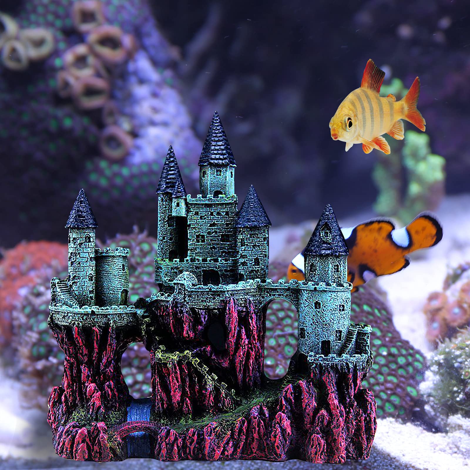POPETPOP Heart Castle Aquarium Decoration – Pink Fish Tank Hideout For Cichlids 2 thumbnail image