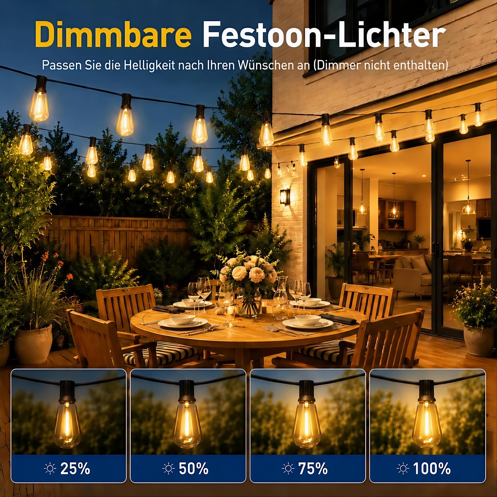 AzureStar Catena luminosa da 22 m, estendibile, a LED, per esterni, con 36 + 2 IP44, impermeabile, 2700 K, ST38, 72 m, espandibile, per esterni, giardino, alberi, terrazze, alta