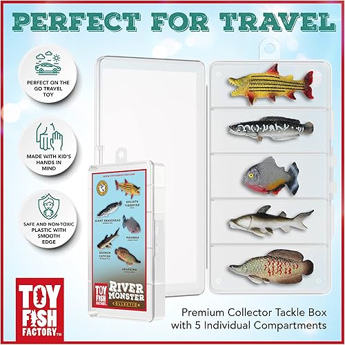 Miniatura 4 de River Monster Collection - Juego de peces de juguete con estuche de coleccionista, piraña, arabazima, pez tigre Goliat, cabeza de serpiente gigante,