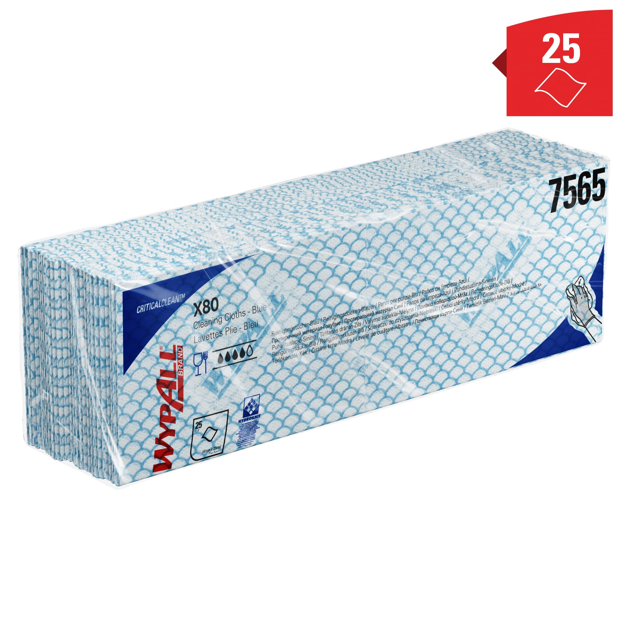 WypAll X80 Paños de limpieza codificados por colores 7565 - Paños azules - 10 paquetes x 25 paños de limpieza de alta resistencia (250 en total)