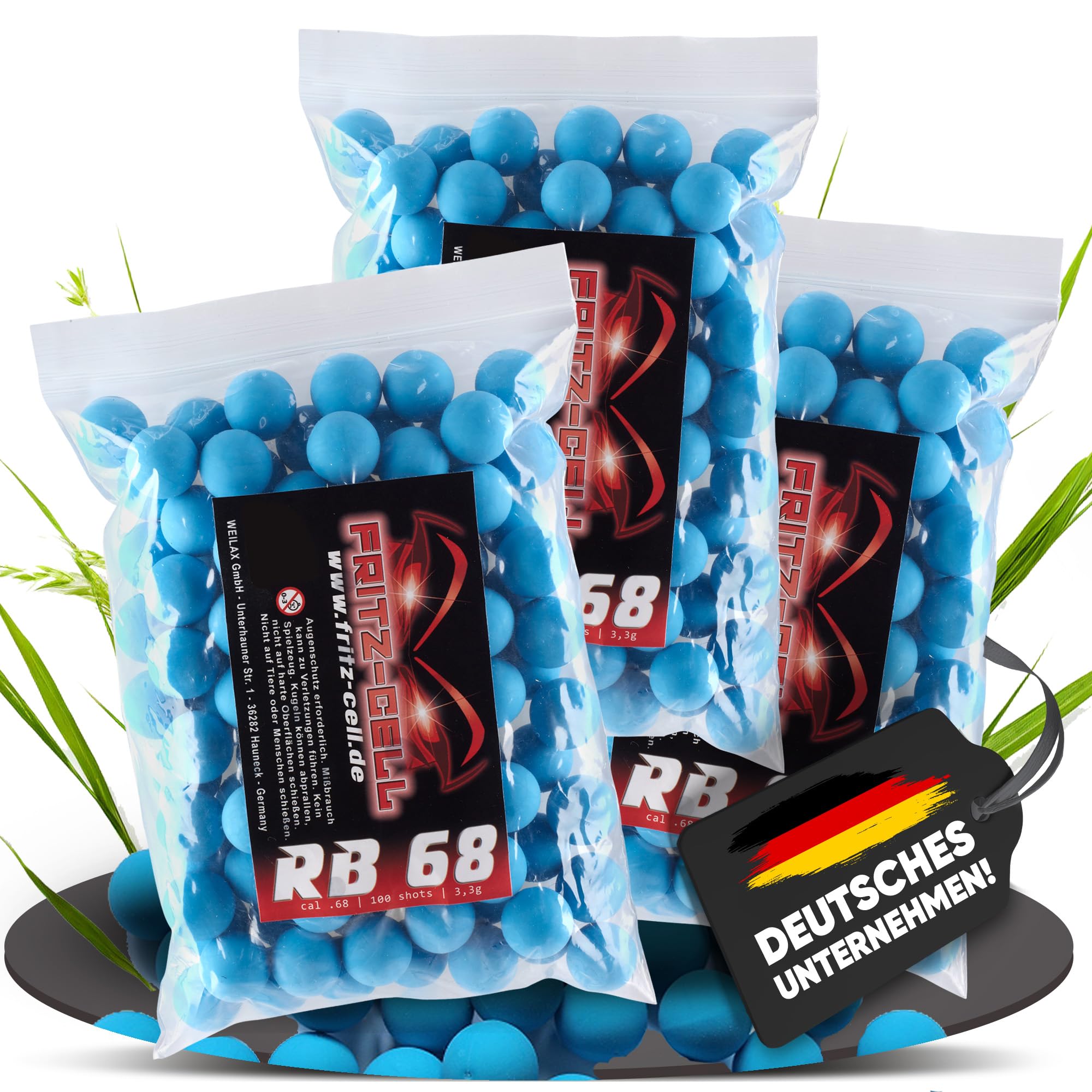 300 x RB Cal.68 blau Rubberball Gummigeschosse Fritz-Cell kompatibel mit T4E HDS68