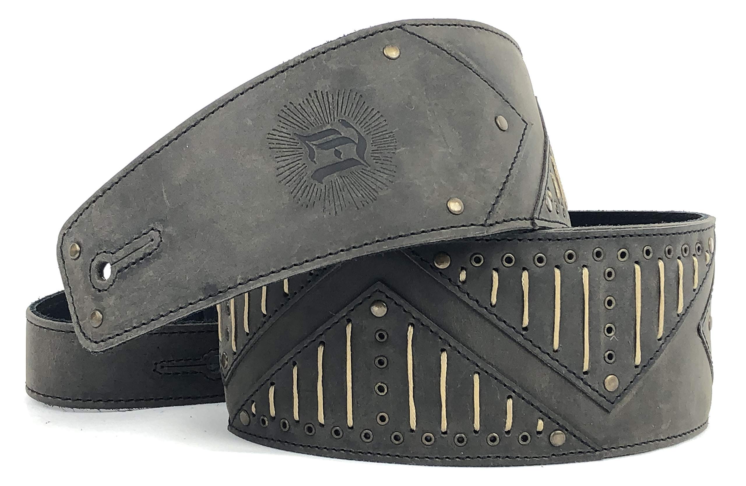 Burnside 3" Leather Guitar Strap - Full Grain Padded with Rivets and Rope for Electric and Bass Guitars