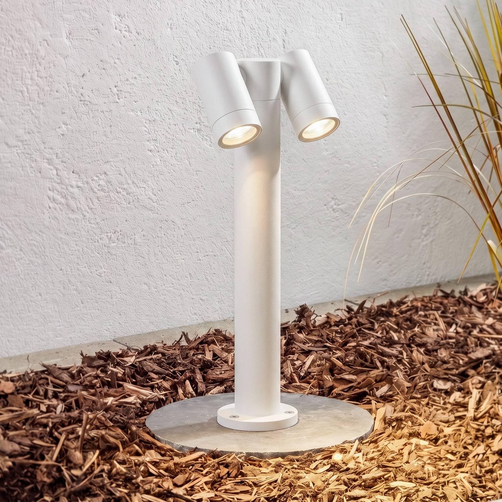 Lampa zewnętrzna Tulimar (nowoczesna) w kolorze białym z aluminium (2 żarówki, GU10) – lampa ścieżkowa, lampa ścieżkowa, lampa cokołowa