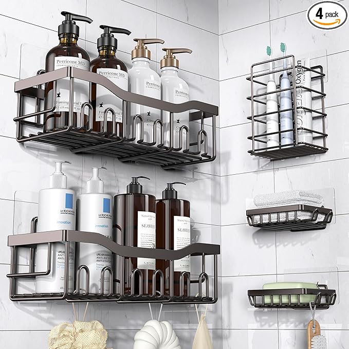 Bathroom Organization Made Easy: 5-Pack Adhesive Shower Caddy