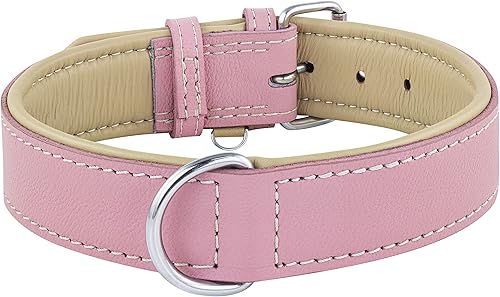 Miniatura 9 de Riparo - Collar de perro de cuero genuino rosa resistente K-9 ajustable (grande, rosa)