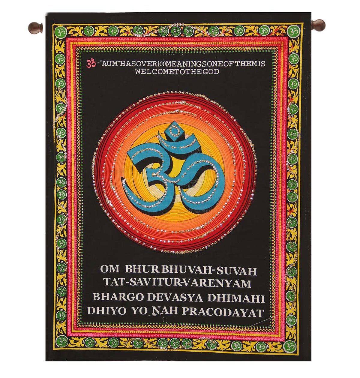 Home SajjaIndian Meditational Om Gayatri Mantra Decor Sequins Mandala Wall Hanging Decor Tapestry 30" X 40" Inches
