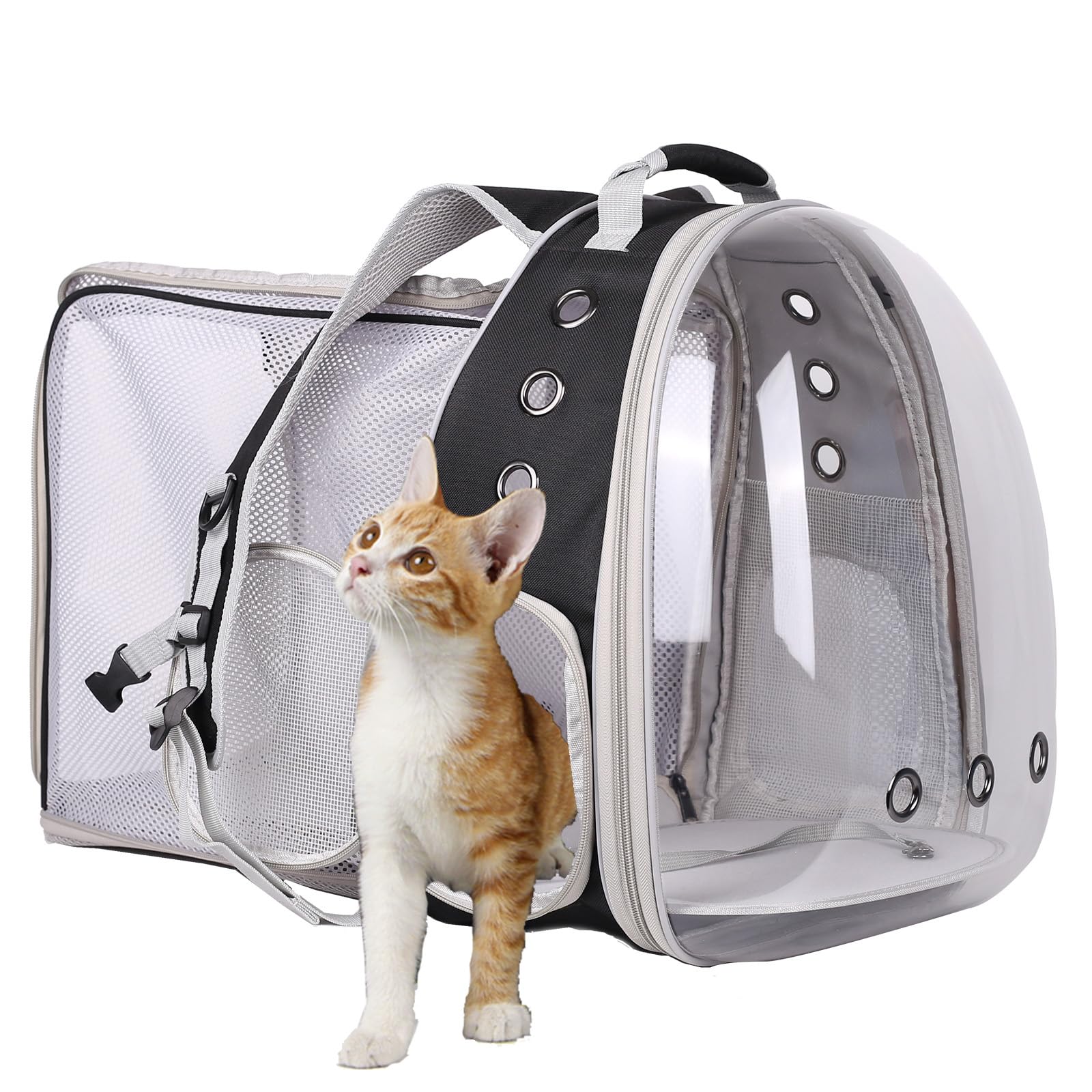 Square Back Extension Pet Backpack Carrier for Cat and Small Puppy up to 12 Pounds, Clear Space Capsule Astronaut Transparent Bubble Window Backpack