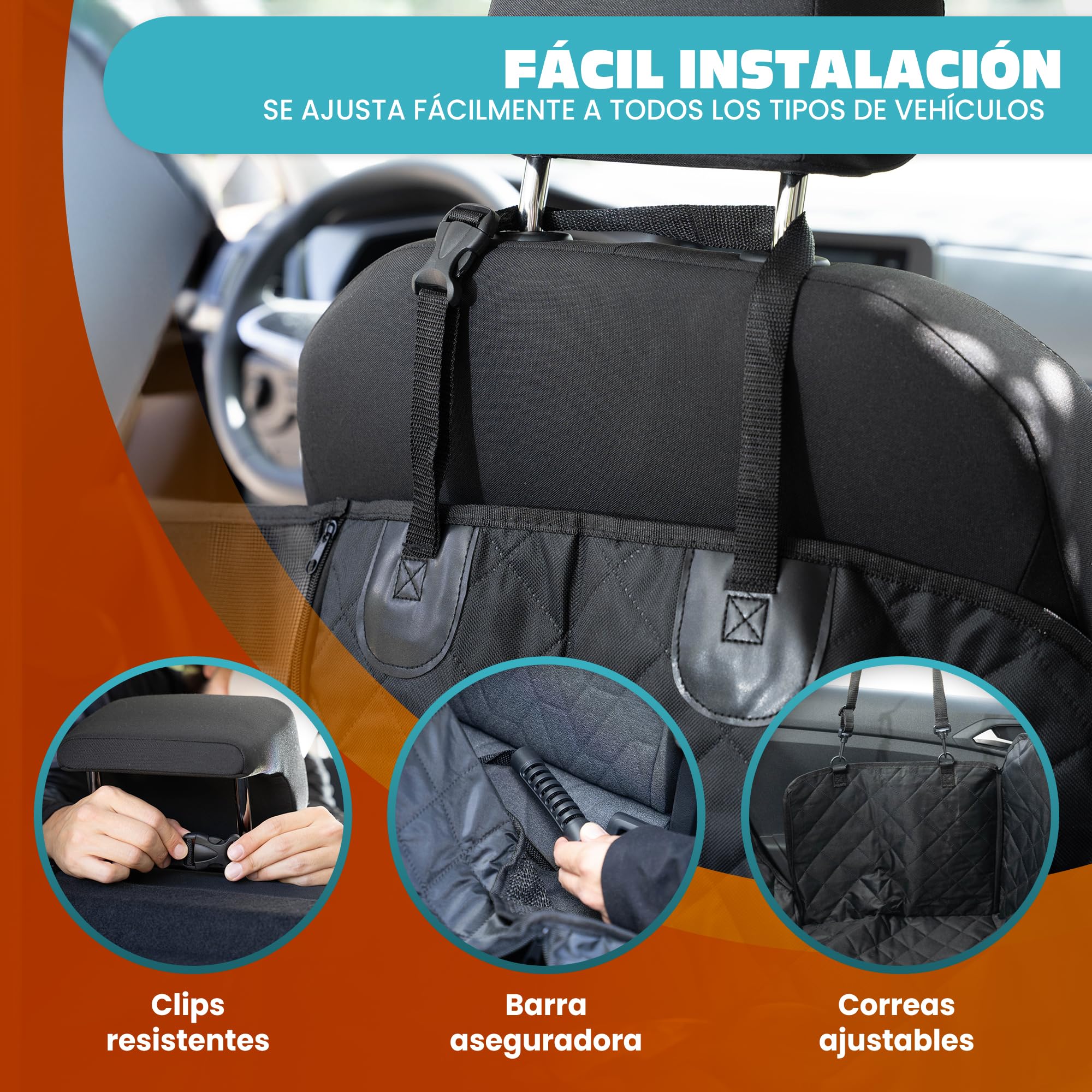 Funda Coche Perro Impermeable Protector Asiento Trasero para Perros Antideslizante, Universal, Lavable y Resistente Funda Asiento Coche Rejilla Mascota Incluye cinturón+Bolsa — view 4