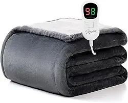 Homemate Cobertor elétrico aquecido - 127 cm x 152 cm cobertor de aquecimento 1/2/4/6/8 horas desligamento automático 10 níveis de calor proteção contra superaquecimento flanela sherpa elétrica ETL