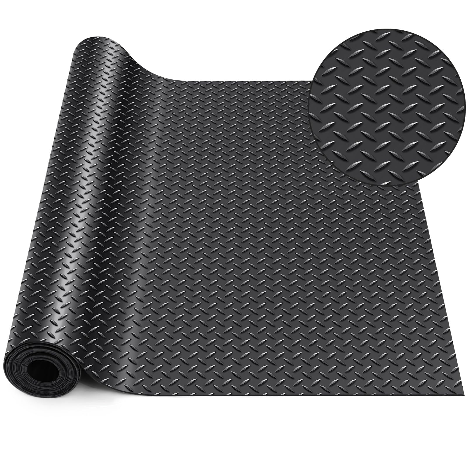 Breling 24 in X 10 ft Rubber Diamond Plate Garage Floor Mat, Black