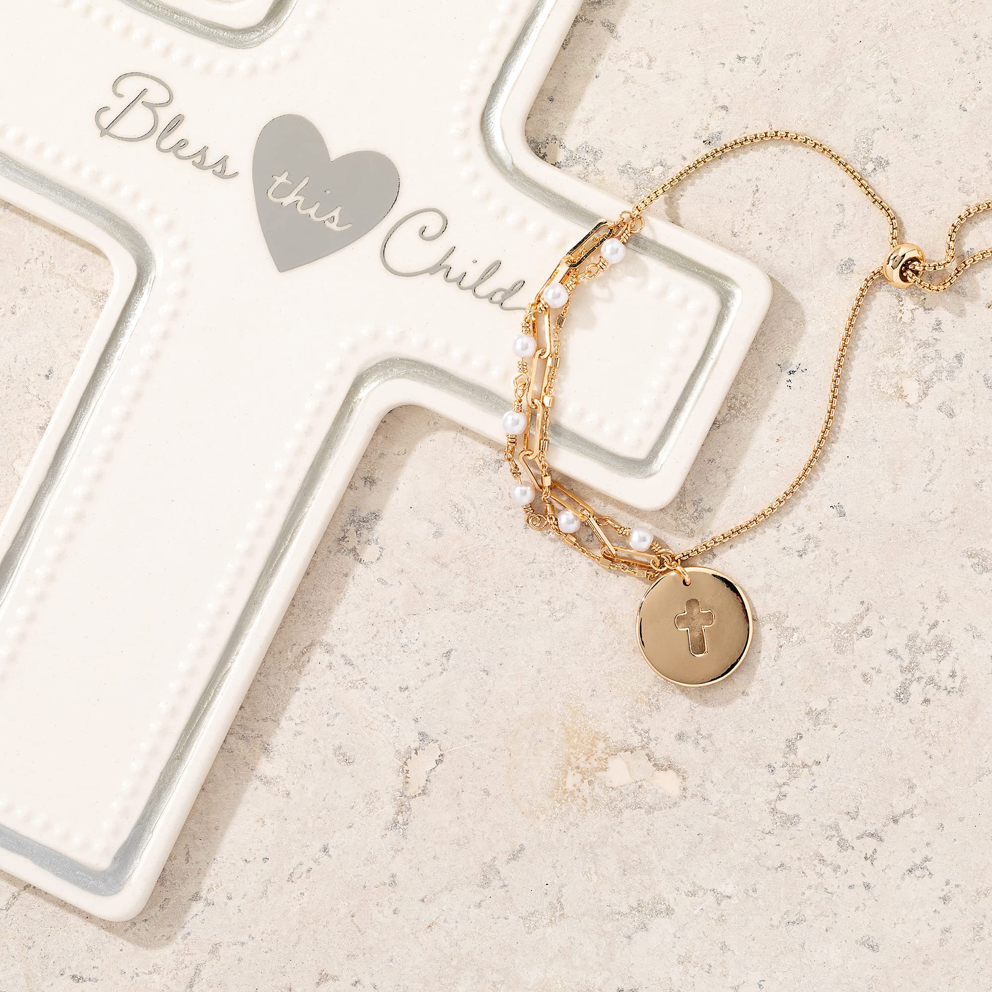 DEMDACO Bless This Child White and Silver Tone 7.5 x 5.5 Inch