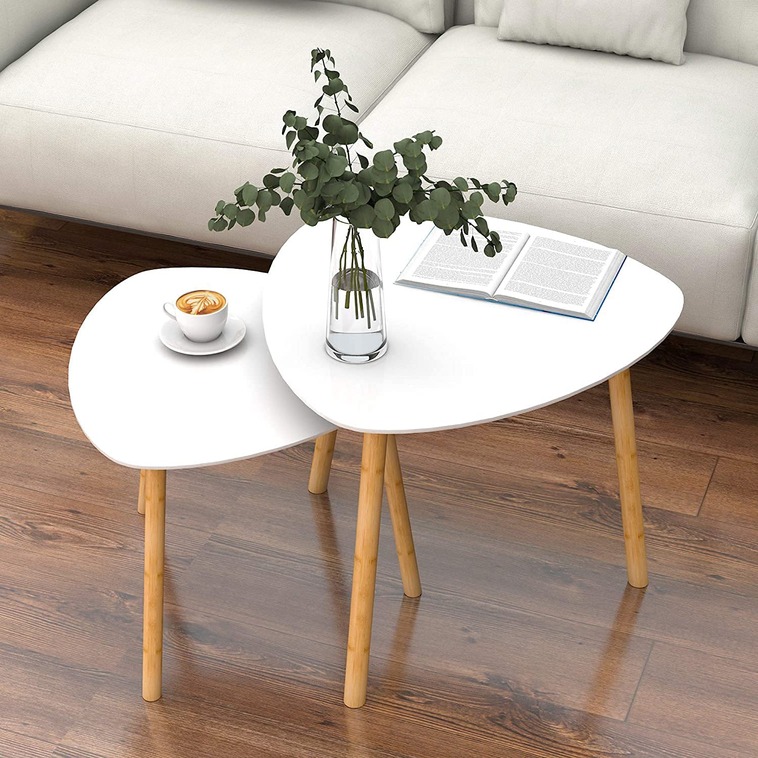 FURNITURE HUB Bamboo Nesting Triangle End Table,Set of 2 Coffee Table Modern Side Table for Living Room, Balcony Office, Home,