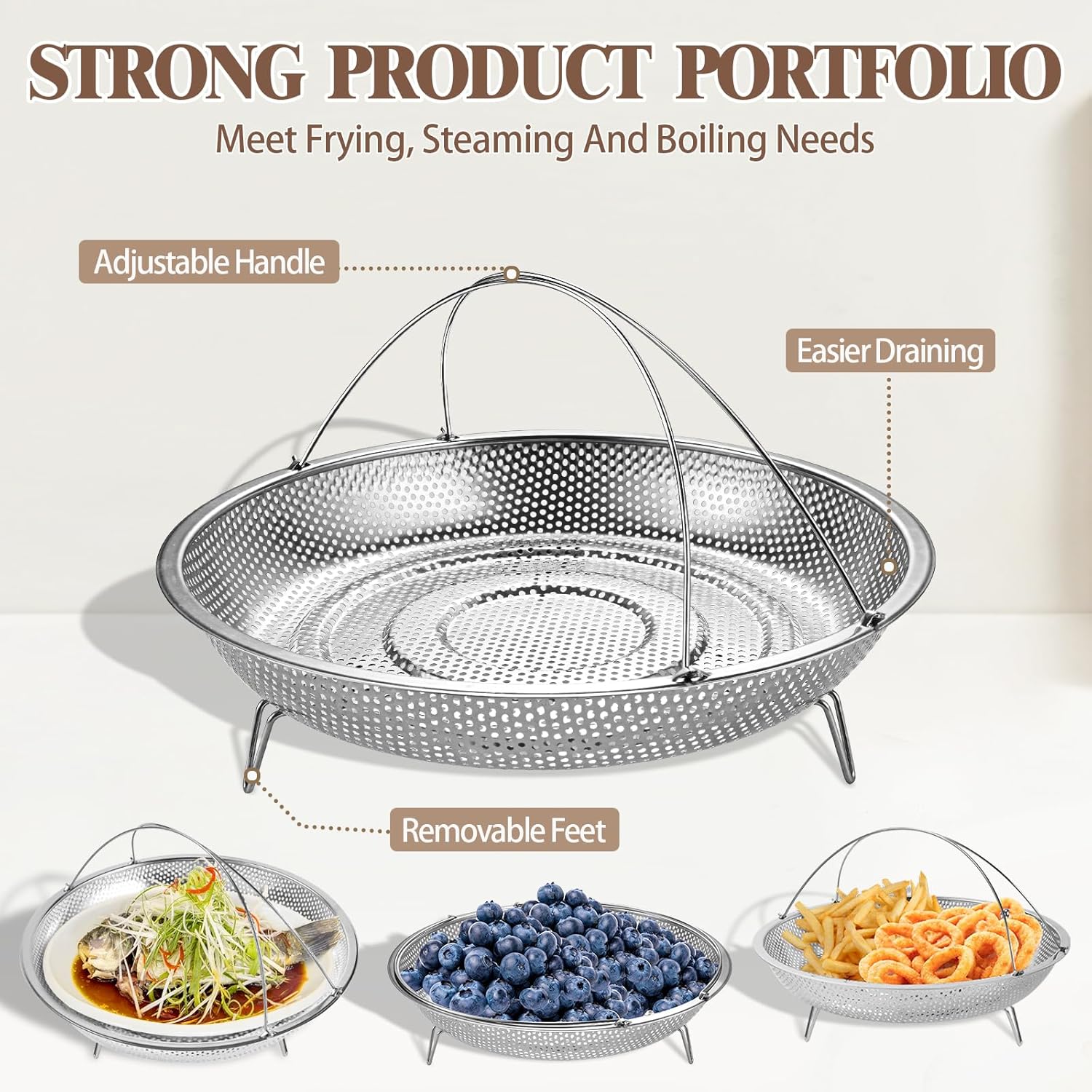 AOSION 11 Inch Nonstick Ceramic Deep Frying Pan,5QT Sauté Pan & 3.5 Quart Stainless Steel Saucepan with Steamer Basket