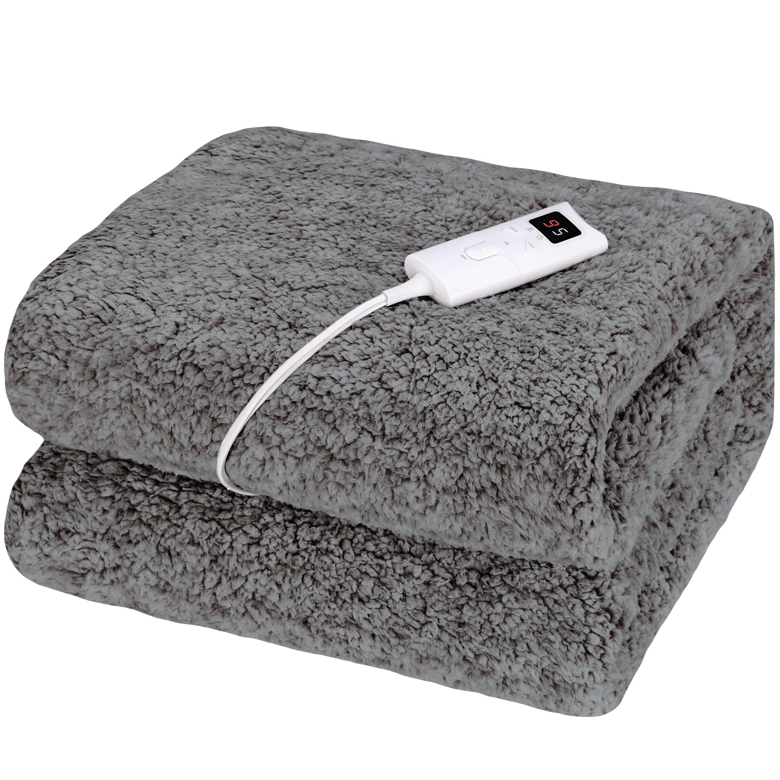 TLGREEN Coperta Elettrica, 180x130cm, 6 Livelli di Temperatura, Timer 1-9H Spegnimento Automatico, Protezione da Surriscaldamento, Lavabile in Lavatrice, Coperta Riscaldata Per Divano, Letto (Grigio)