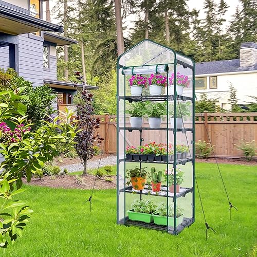 Vista 18 de Ohuhu - Mini invernadero con techo de pantalla, invernaderos pequeños portátiles mejorados de 4 niveles para exteriores e interiores con puerta