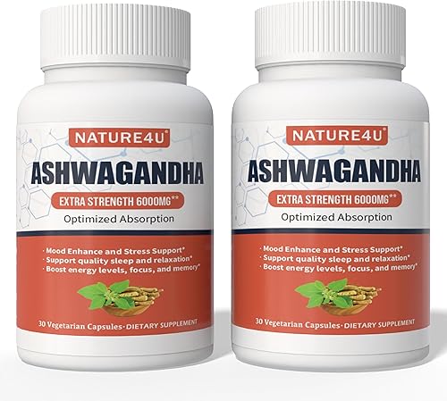 Miniatura 6 de Ashwagandha 6000mg máxima fuerza, absorción optimizada con pimienta negra y raíz de jengibre, adaptógeno natural, apoyo al estado de ánimo y estrés,