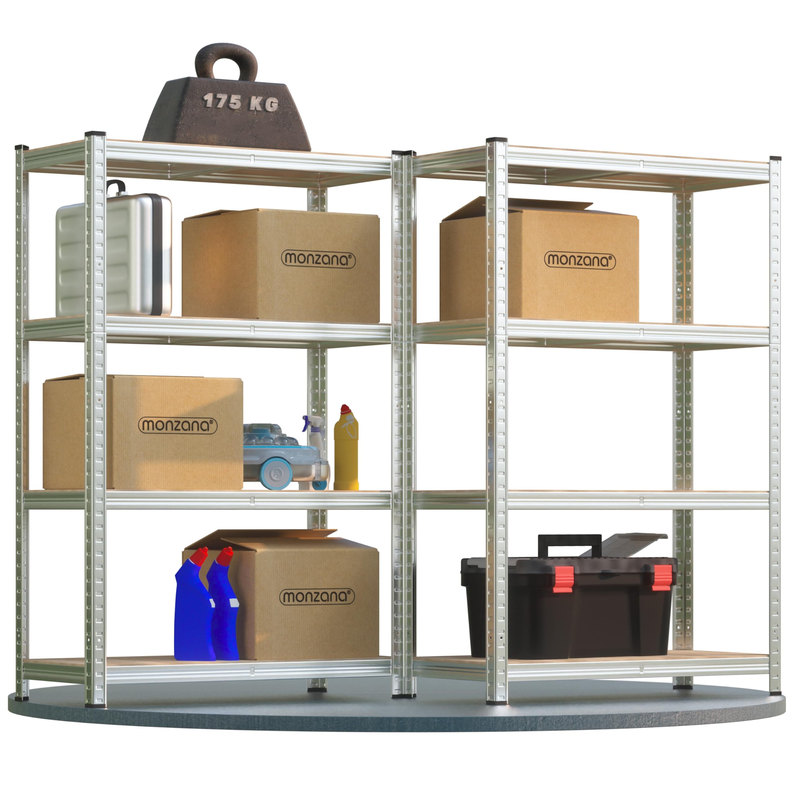 Monzana® 2x 4 Tier Heavy Duty Garage Shelving Unit 160x90x40cm Shed Racking Galvanised Steel Metal Shelving Units Storage Shelves Warehouse Shed Rack Workshop bench Shelf Unit Garage Storage Silver — image 1
