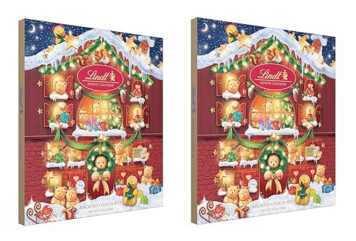 Lindt Calendario de Adviento navideño relleno de dulces y chocolate cada día revelando un delicioso regalo, calendario de Adviento de oso de