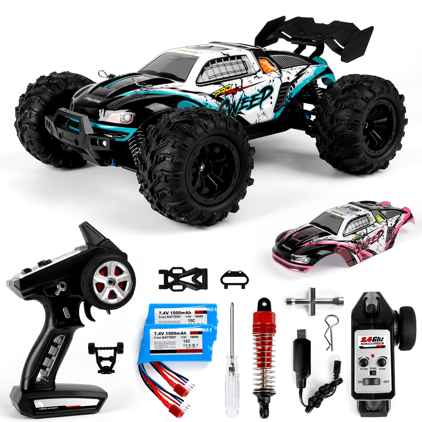 RC Car 1 16 Scale 4WD Brushless High-Speed Remote Control Car Fast 65 mph All-Terrain Off-Road Truck Adult