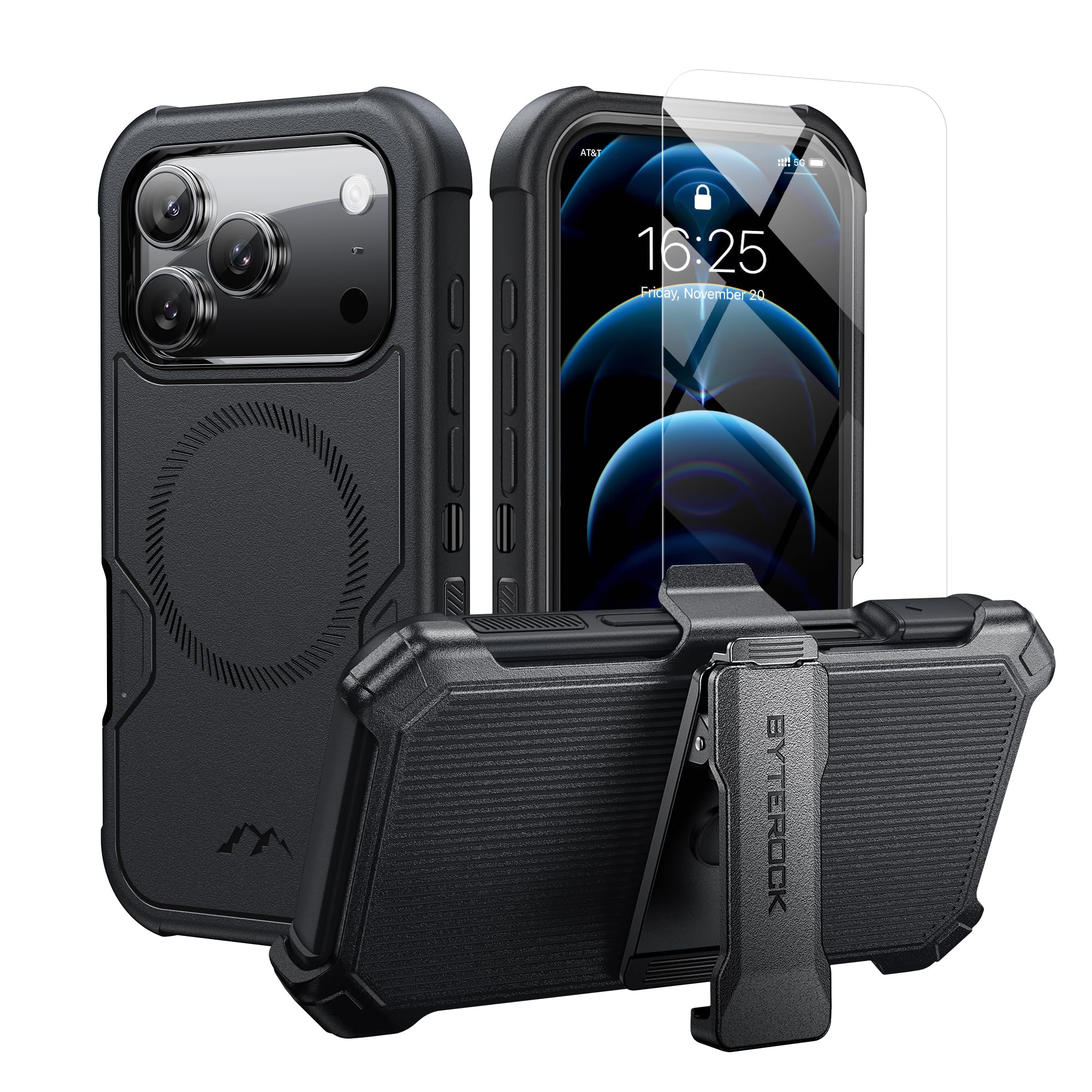 for iPhone 17 Pro Case 6.3" with Belt Clip Holster, Black