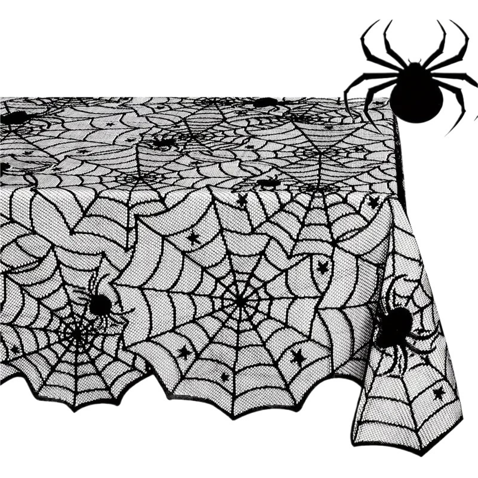 FOAAXSG Tablecloth Lace Table Runner Black Spider Web Tablecloth, Fireplace Mantel Cover for Home Party Decoration Cloth(138x183cm)