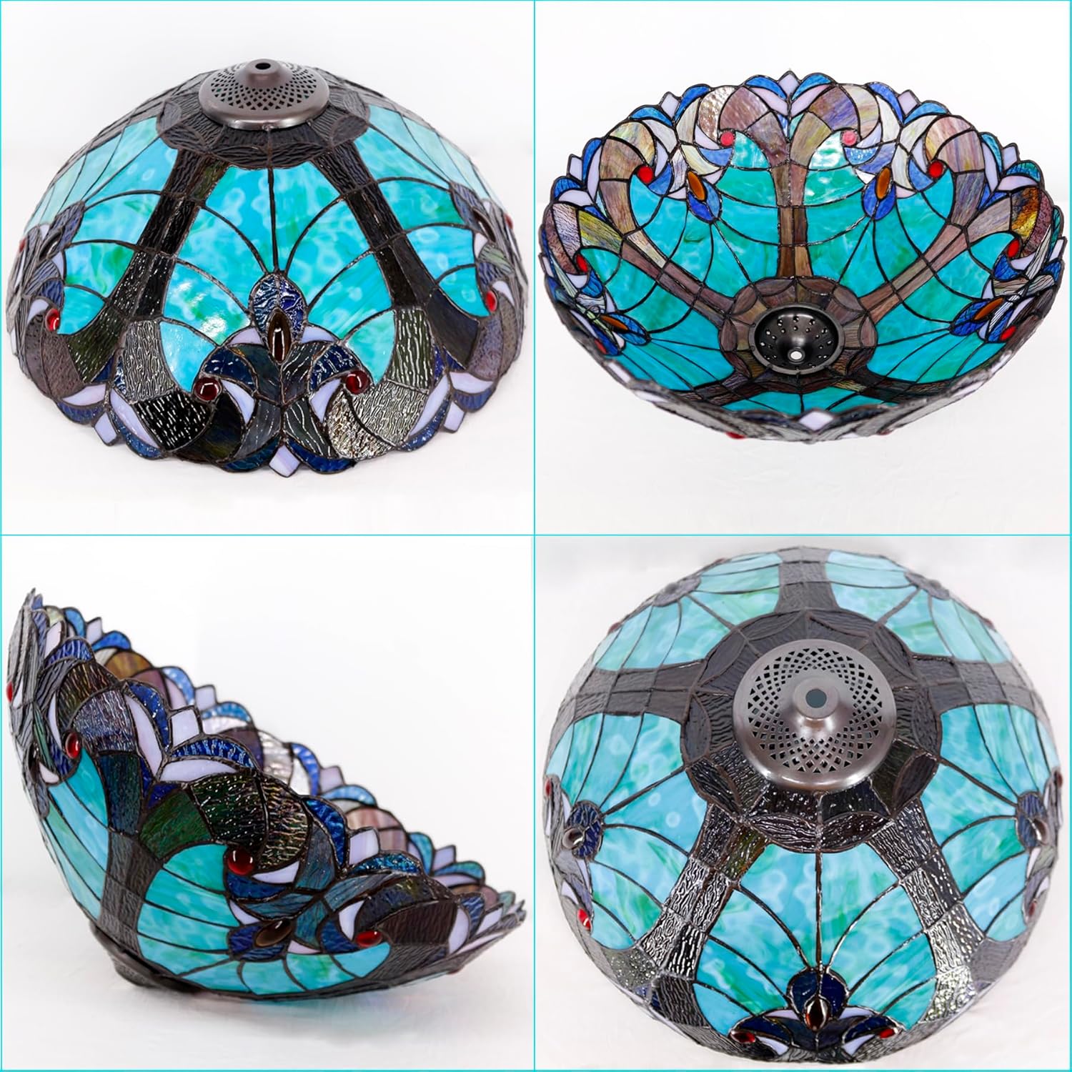 Large Tiffany Lamp Shade Replacement Only 16Inch Stained Glass Lampshade Fit For Table Lamps FLoor Lamp Ceiling Fixture Pendant Hanging Light Home Office Decoration (Blue)