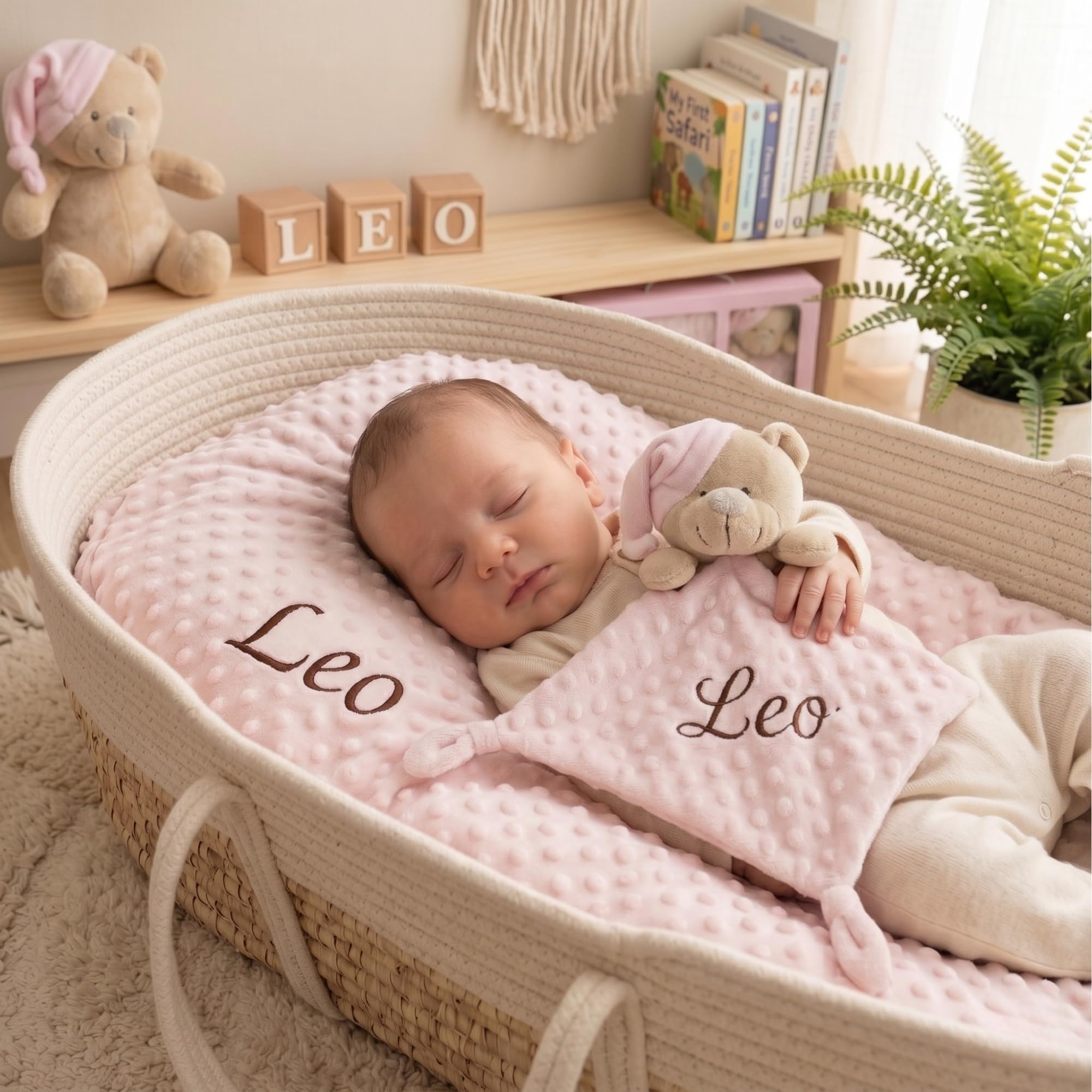 Pack Manta Bebé Personalizada con Nombre Bordado con Doudou Crochet Regalo Personalizado Bebe Recién Nacido Niño Niña Mantita Suave 110x80 cm Dou Dou 25x25 cm Apego Baby Shower Bautizo — view 3