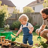 Vista 3 de Duckura Juego de carretilla para niños, herramientas de jardinería para niños con pala, rastrillo, pala, juguetes para excavar malas hierbas