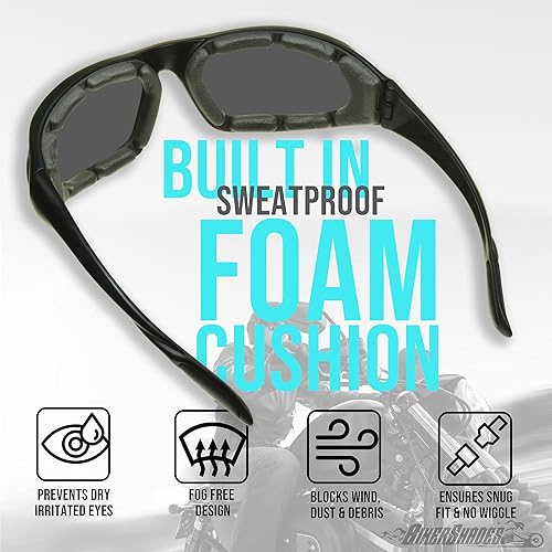 Miniatura 4 de Bikershades Gafas de sol para montar en motocicleta, seguridad para hombres y mujeres, espuma protectora, acolchada, a prueba de polvo