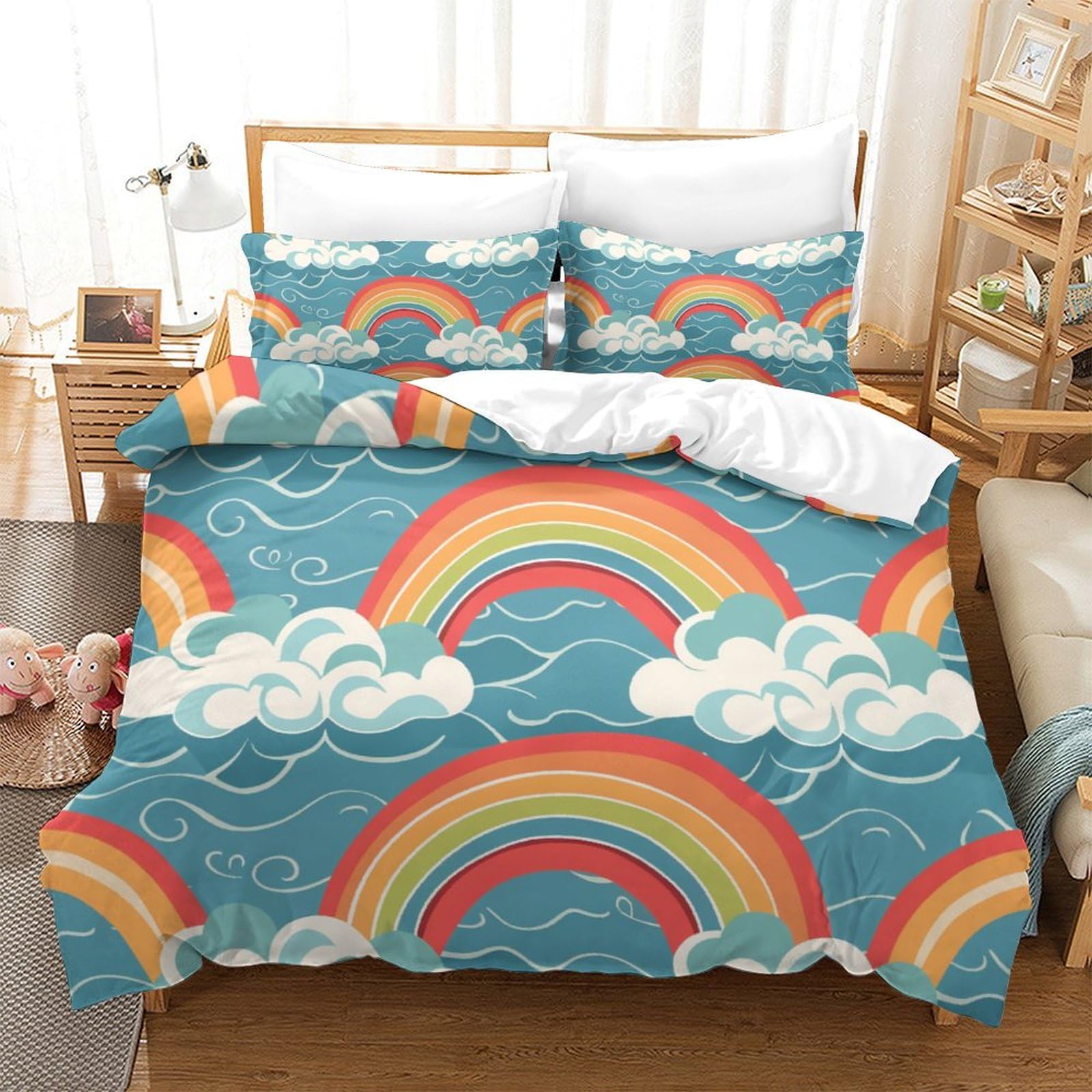 Parure de lit microfibre 260x220 avec housse de couette 3D zippée pour garçons et filles