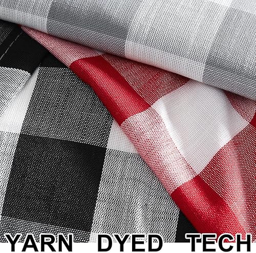 Vista 4 de Jubilantex Paneles de cortina semitransparentes a cuadros rojos y blancos, cortinas texturizadas a cuadros, cortinas de ventana de granja con ojales