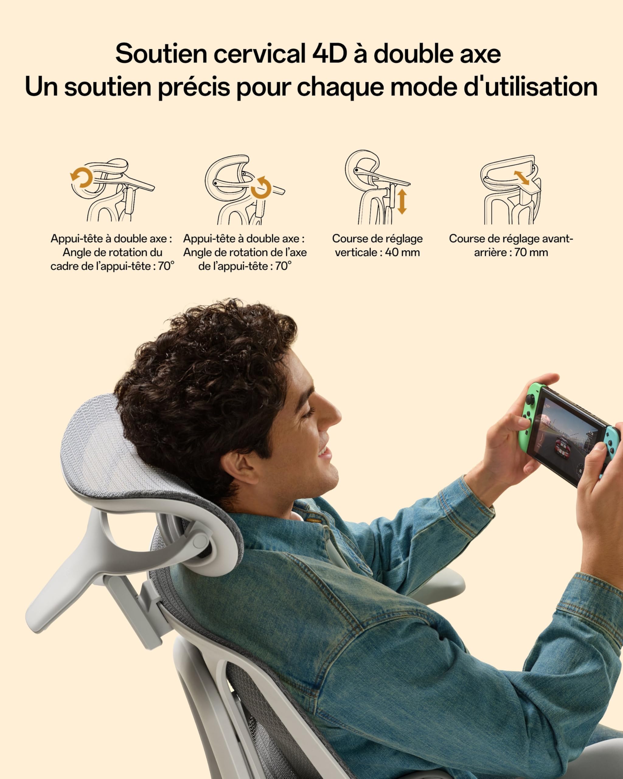 Hbada E3 Air 2026 Chaise de Bureau Ergonomique, Soutien Lombaire 3 Zones, Appui-Tête & Accoudoirs 4D Améliorés, Inclinaison 140°, Maille Respirante (Gris)