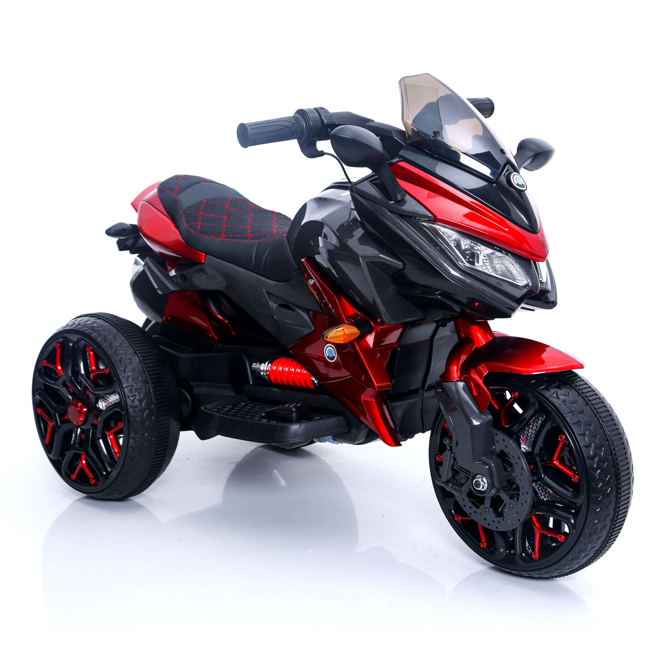 WEEROCK Kids 3 Wheel Electric Motorcycle for 3-8 Years Boys Girls Ride on Electric Motorbike, Connect with Phone Lighting Wheels Hand Drive for Child