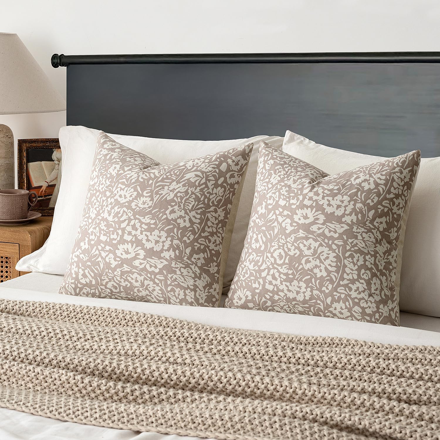 MIULEE Floral Pillow Covers Decorative Throw Pillow Covers 20x20 Pack of 2 Modern Linen Cushion Covers Farmhouse Neutral Pillow Covers for Living Room Sofa Bed,Cream Oatmea - Image 6