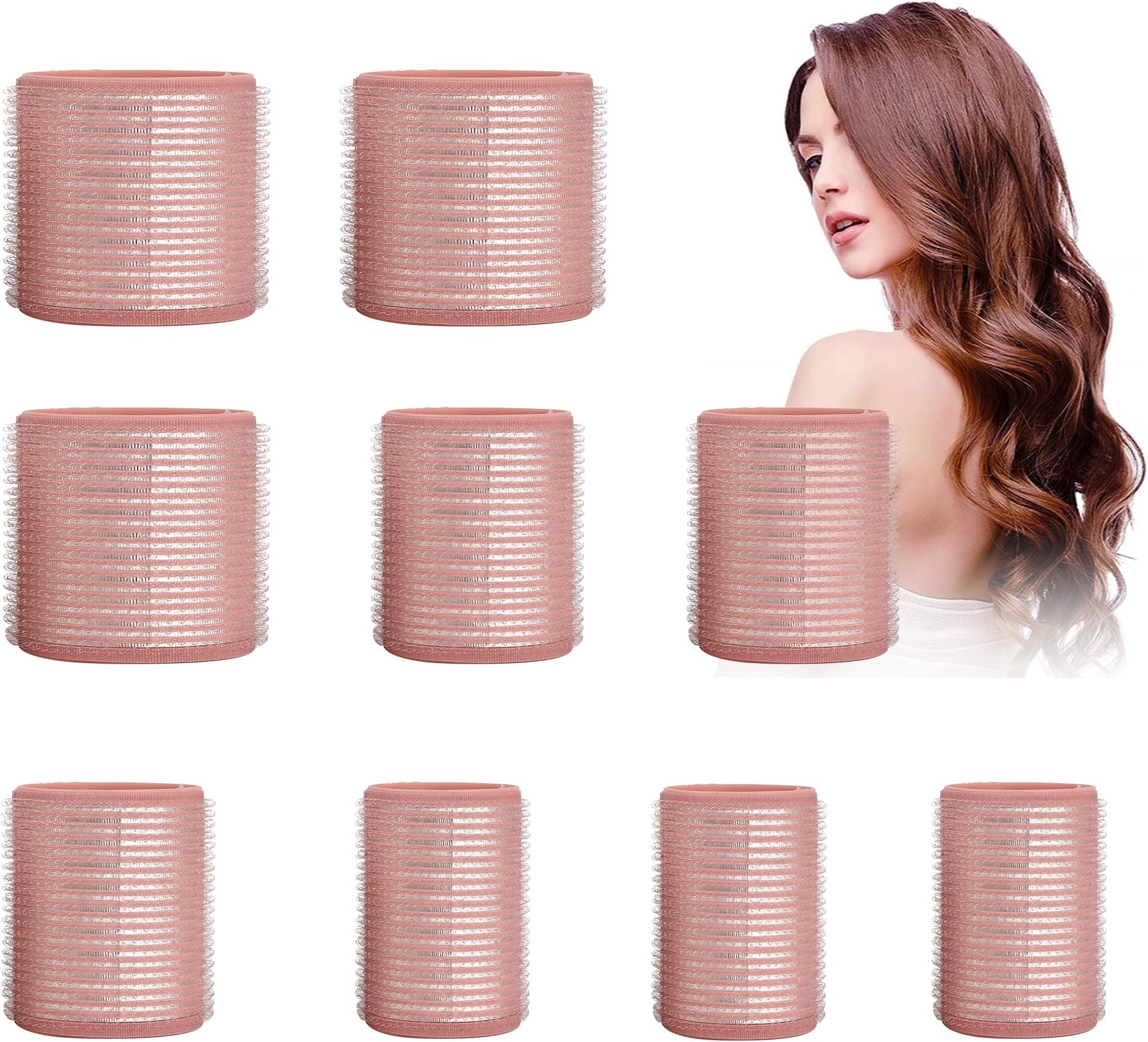 9 pcs Thermal Hair Rollers,Ceramic Thermal Hair Rollers Hair Curlers for Blowout Look Long Hair Volume,Jumbo Self Grip Rollers Hair Curlers for Long Short Hair for Women(Pink)
