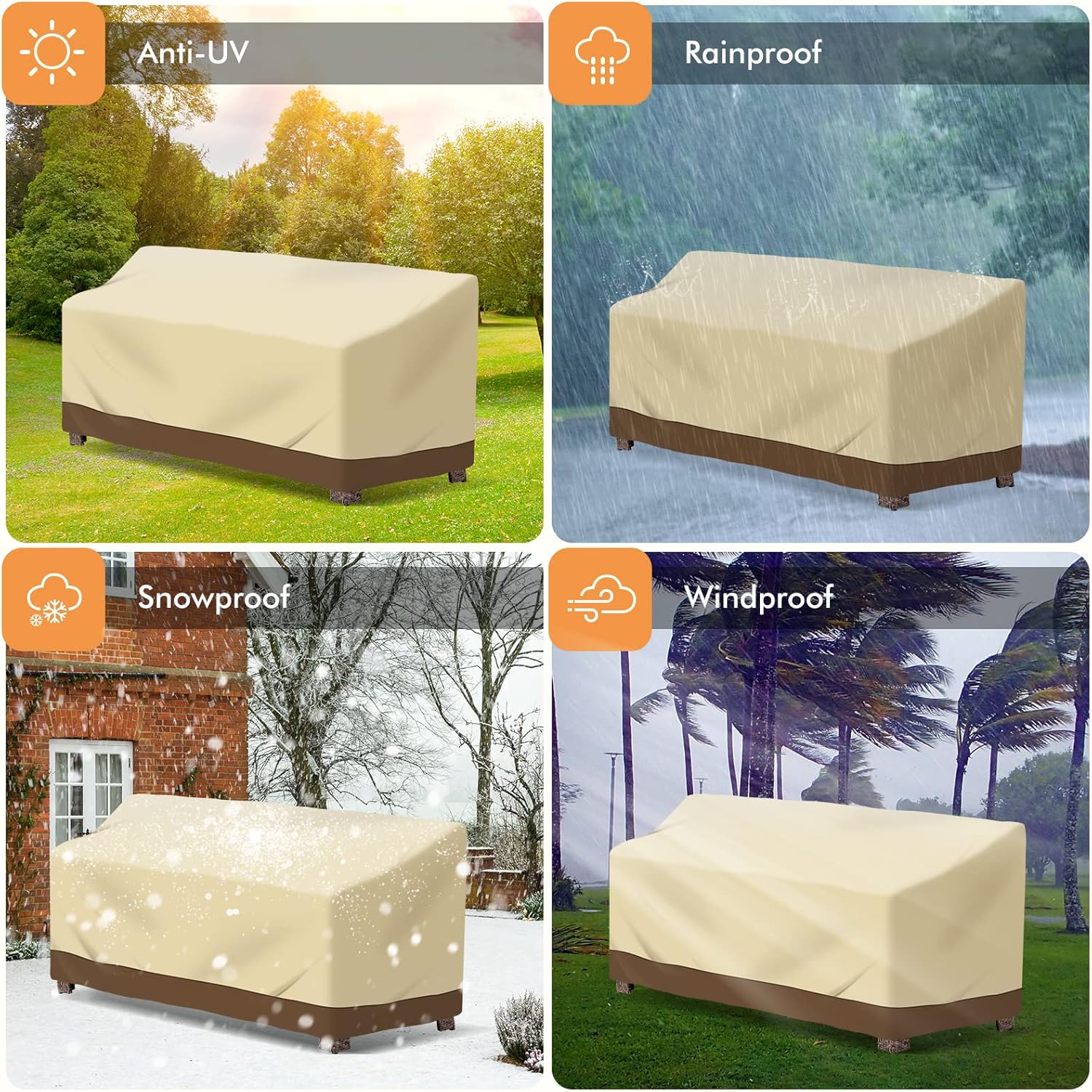 LAMA Patio Furniture Covers Waterproof, 100% Outdoor Waterproof Durable Patio Loveseat Cover, Patio Bench Sofa Cover with Handle for Outdoor Patio Furnitures, Beige(Small -58"W x 32.5"D x 31"H)