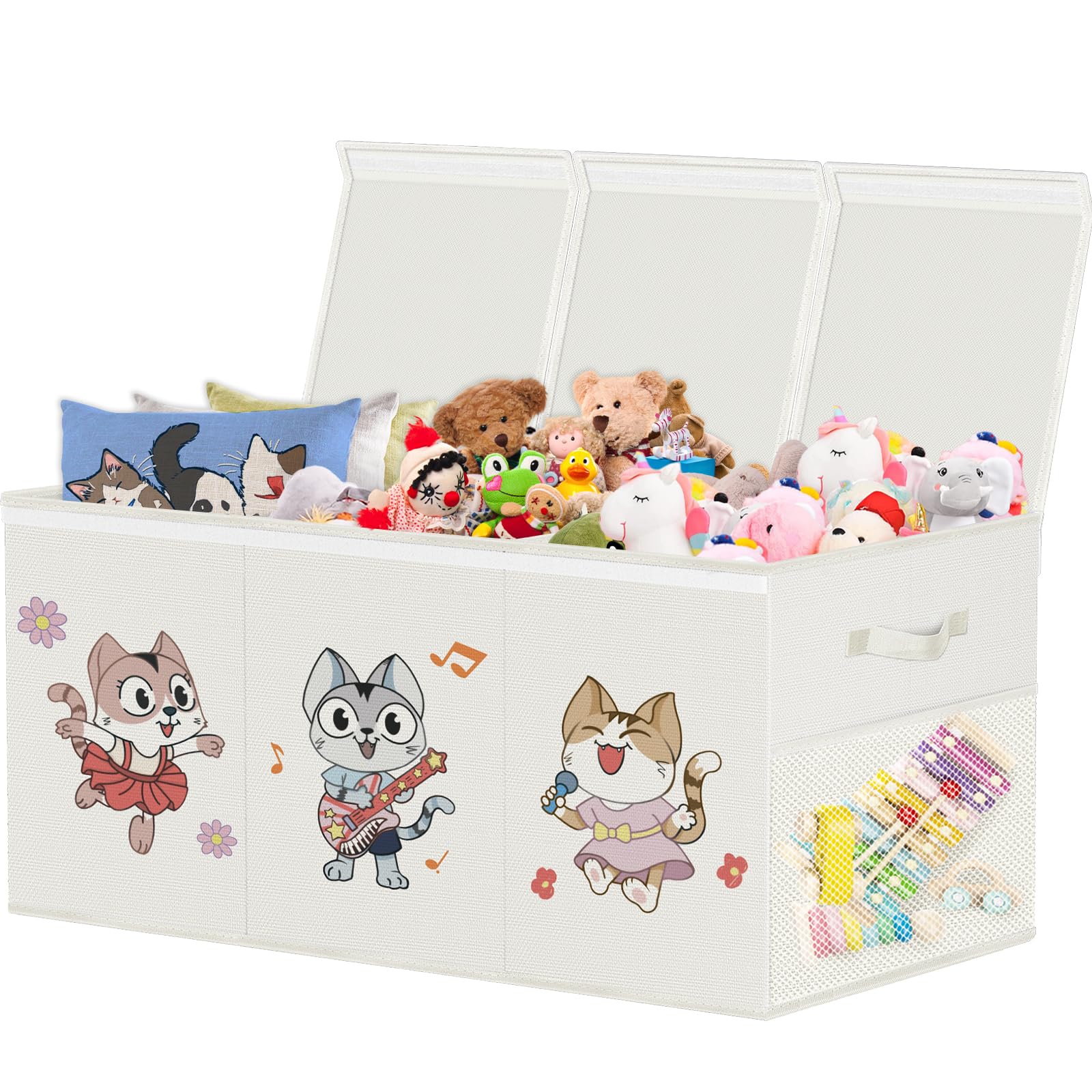 VERONLY Spielzeugkiste mit Deckel Kinder, Spielzeug Aufbewahrung Zusammenklappbare, Extra Große Oxford Aufbewahrungsbox mit Griff Kinderzimmer für Kinderzimmer, Schlafzimmer, Beige (128L, 96x34x39cm)