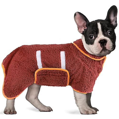 Bienbee Dog Bathrobe, Quick Drying Super Absorbent Dog Robes for After Bath, Warm Keeping Dogs Towel, Dogs Bath Supplies, Red M - Medium - Red