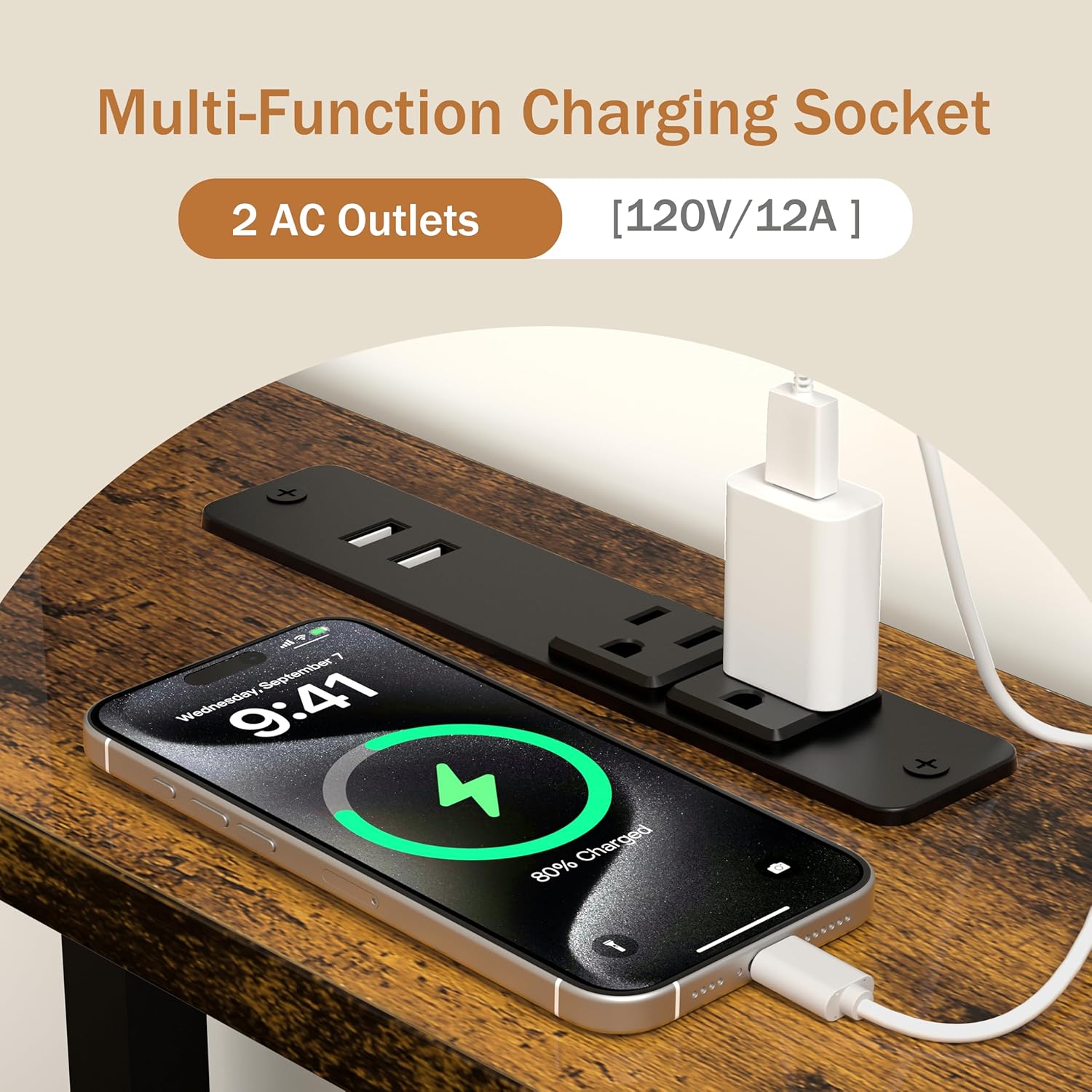 78 Inch Double-Layer Narrow Console Sofa Table with 2 Power Outlets&4 AC Plugs&4 USB Ports, 4.9' Extension Cord Included, Behind Couch Table for Living Room/office Easy Assembly - Rustic Brown