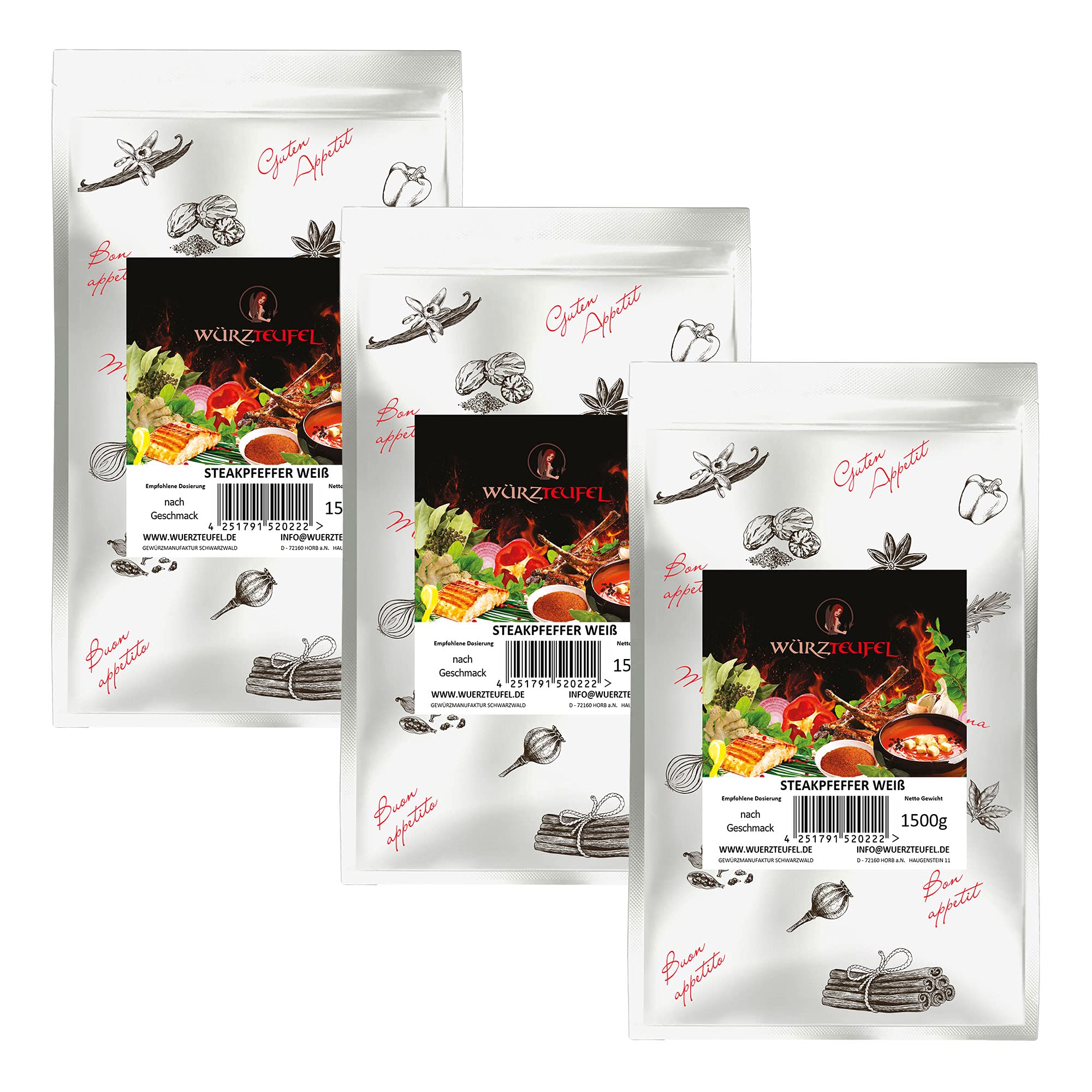Pimienta blanca, pimienta blanca 1-2 mm, triturada fina, reduce los gérmenes. Calidad premium de Indonesia. Cubo de polietileno de 1500 g (1,5 kg).