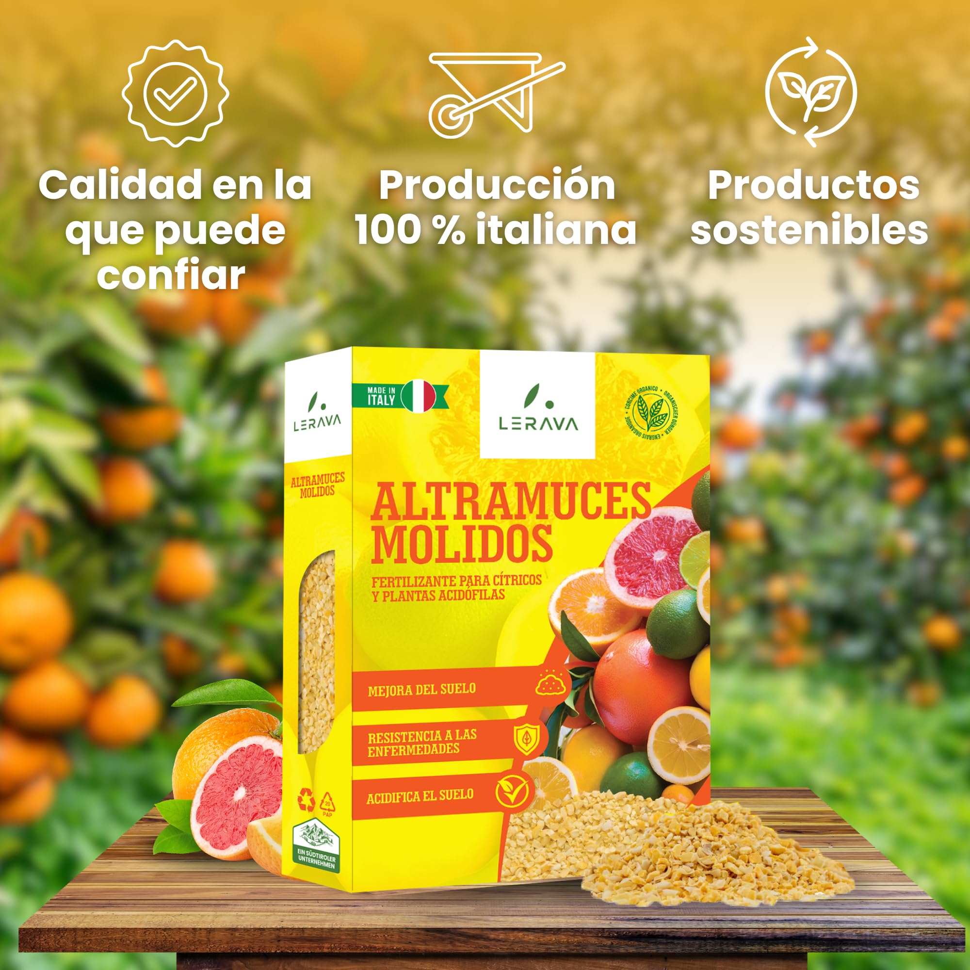 LERAVA Abono cítricos (3,6 kg) - fertilizante natural de altramuces molidos para limonero y naranjo - ideal para mandarino, kumquat y pomelo - mejora crecimiento, vigor y follaje en plantas acidófilas