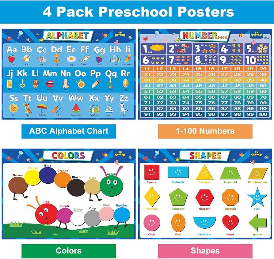 Pack ABC Alphabet Chart Numbers 1-100 Shapes Nepal Ubuy, 58% OFF
