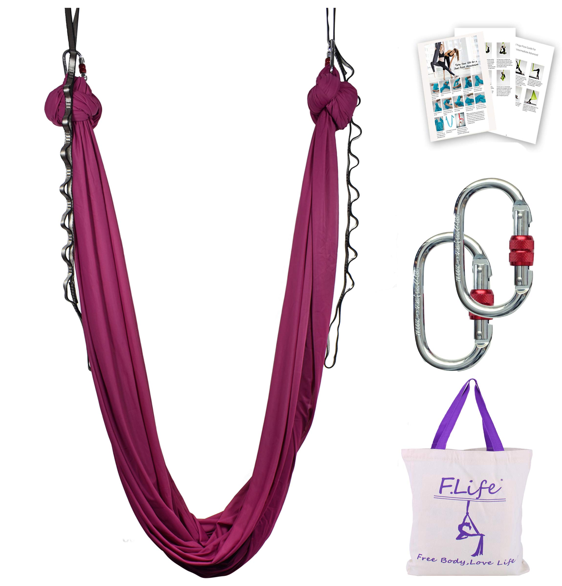 F.Life Aerial Silk Yoga Hammock & Swing for yoga Inversion,Strength training,starter hardware kit