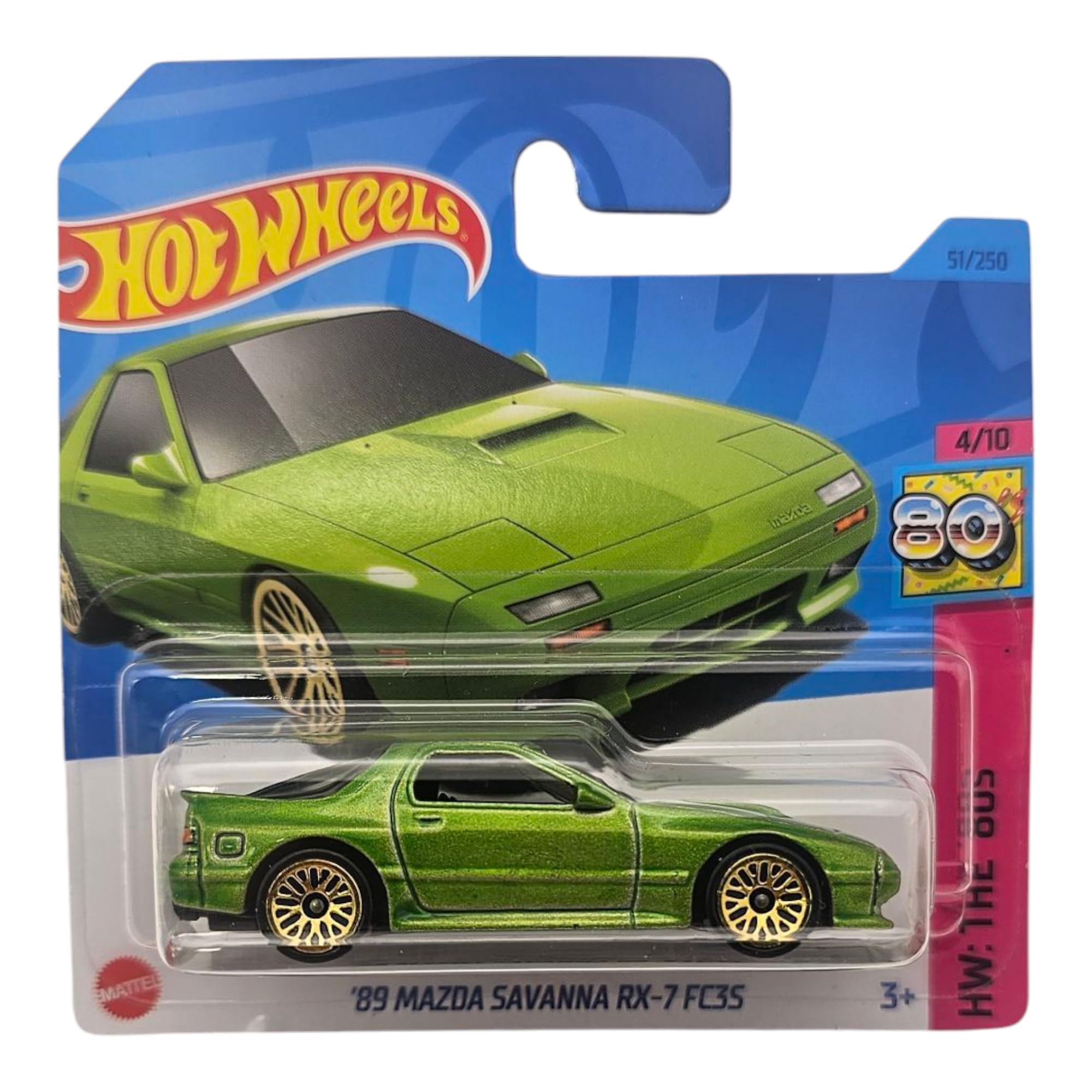 Hot Wheels '89 Mazda Savanna RX-7 FC3S, Metallic Green, Die-Cast Model Car, 1:64 Scale
